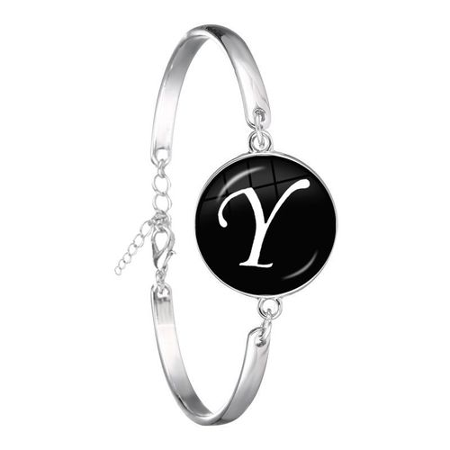 Bracelet Chaîne Cabochon En Verre Plaqué Argent, 26 Lettres, Bijoux Tendance, Nom D'amitié, Cadeau De Famille Pour Hommes Femmes Enfants, A-Z