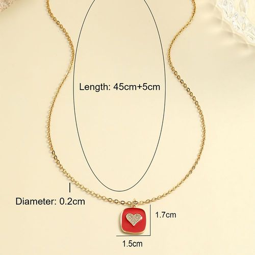 Pendentif En Acier Inoxydable Avec Pendentif En Forme De C¿Ur Carré Rouge, Bijoux À La Mode Pour Document, Jogold