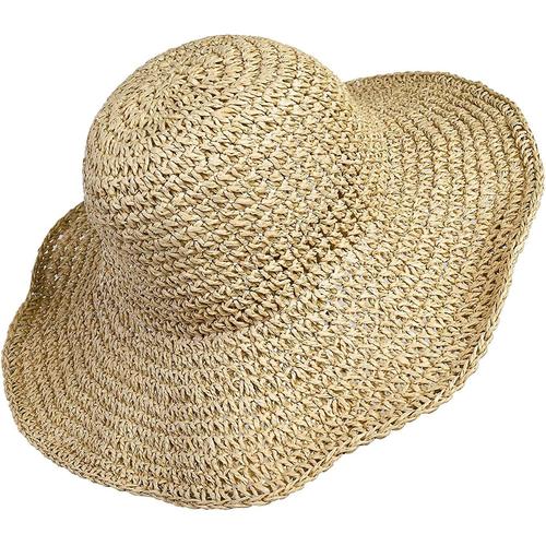 Femmes Chapeau De Paille Wide Brim Beach Sun Cap Pliable Grande Dame Floppy 100% Naturel