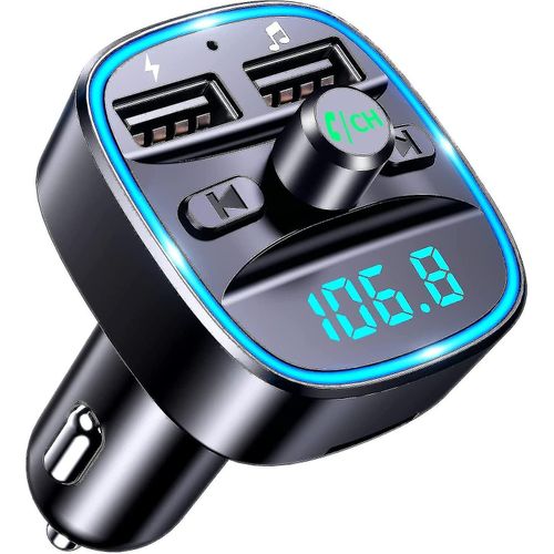 Voiture Bluetooth, Émetteur Fm Bluetooth 5.0 Lecteur De Musique Sans Fil Mp3 Adaptateur Radio, Appels Mains Libres, Deux Ports Usb 5v / 2.4a 1a, Chargeur De Voiture Supp
