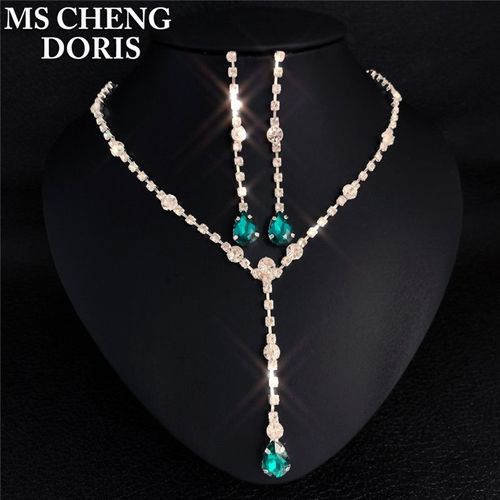 Collier Et Boucles D'oreilles En Cristal Plaqué Argent, Long Pendentif En Biscuits Goutte D'eau, Ensemble De Bijoux Élégants Pour Patients De Mariage