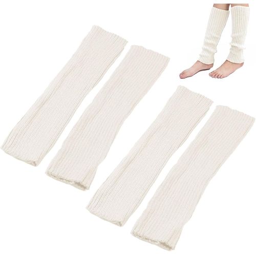 2 Paires De Jambières Tricotées, Chaussettes Blanches Pour Femmes/Filles