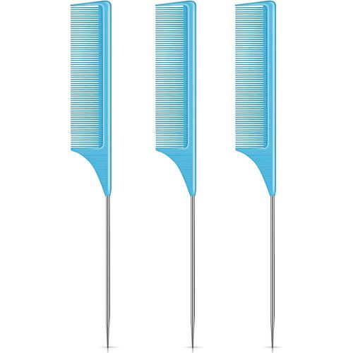 3 Packs Rat Tail Comb Steel Pin Rat Tail Fibre De Carbone Résistant À La Chaleur Teasing Gift
