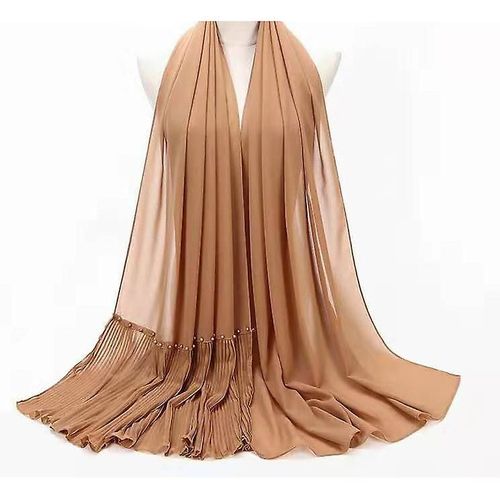 75 * 180cm Perle Chiffon Châle Femmes Islamiques Coiffe Plissée Hijab Femme