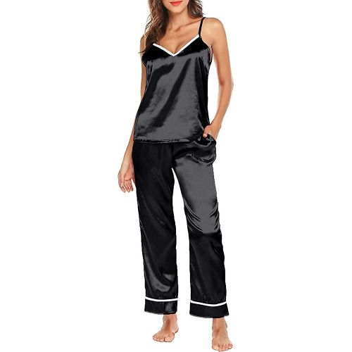 Pyjama En Satin De Soie Pour Femmes Pjs Deux Pièces Hors Épaule Col En V Haut Et Acsergery Cadeau