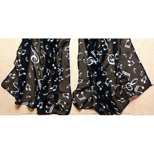 Femmes Dame Note De Musique Mousseline Cou Foulard Châle Silencieux Foulards Noir