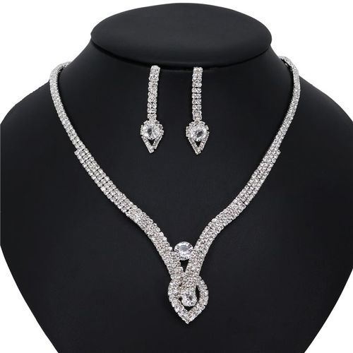 Ensembles De Bijoux De Mariée En Cristal De Luxe, Imitation De Perles, Strass Plaqué Argent, Accessoires De Mariage, Collier À Breloques, Boucles D'oreilles