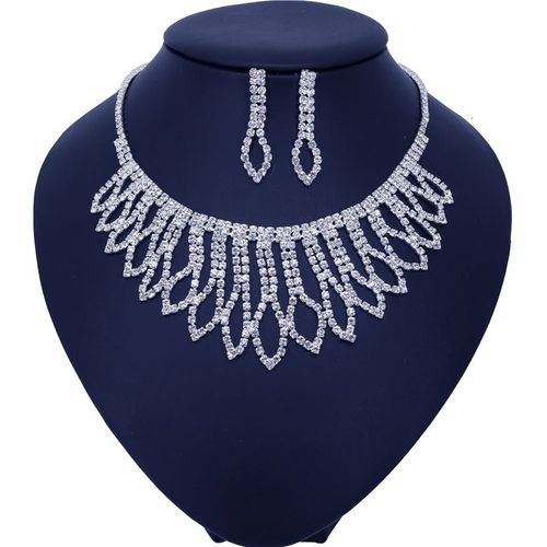 Ensembles De Bijoux De Mariée En Cristal De Luxe, Imitation De Perles, Strass Plaqué Argent, Accessoires De Mariage, Collier À Breloques, Boucles D'oreilles