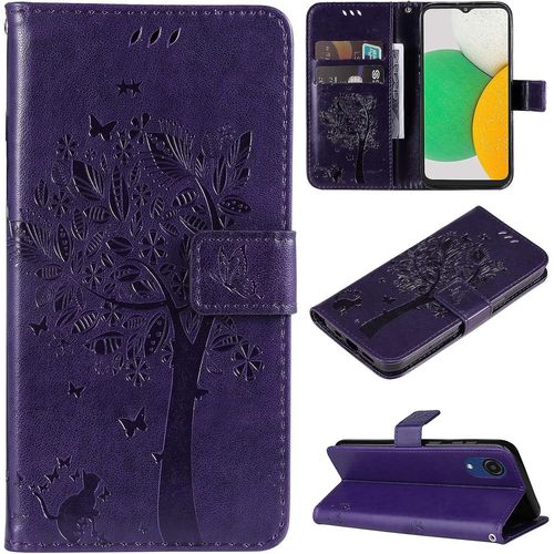 Coque Pour Samsung Galaxy A03 Core, Etui Samsung A03 Core, Antichoc Tpu Housse Cuir Flip Case Portefeuille Etui Rabat [Magnetique] Coque De Protection Fentes Pour Cartes Cover(Violet)