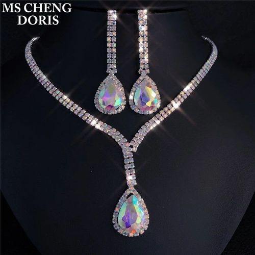 Ensembles De Bijoux De Mariée En Cristal De Luxe, Imitation De Perles, Strass Plaqué Argent, Accessoires De Mariage, Collier À Breloques, Boucles D'oreilles