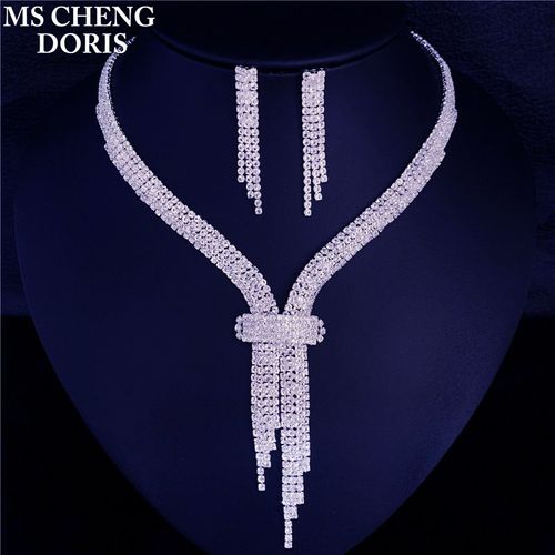 Ensembles De Bijoux De Mariée En Cristal De Luxe, Imitation De Perles, Strass Plaqué Argent, Accessoires De Mariage, Collier À Breloques, Boucles D'oreilles