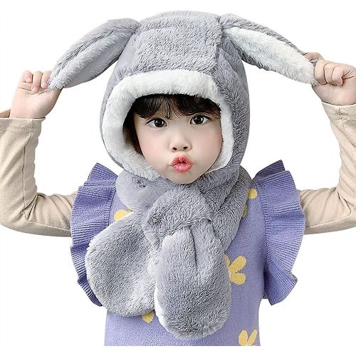 Enfants Bonnet D¿Hiver Chapeau Écharpe Ensemble Drôle Peluche Lapin Chapeau D¿Hiver Élastique Chaud Bonnet Acsergery Cadeau