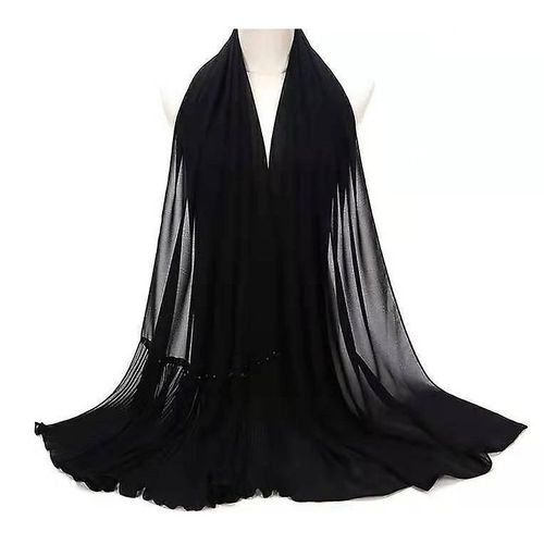 75 * 180cm Perle Chiffon Châle Femmes Islamiques Coiffe Plissée Hijab Femme