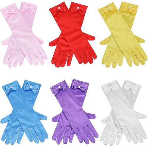 Gants D¿Habillage De Fille 6 Paires, Longs Gants En Satin Soyeux Bowknot Pour Acsergery Kids Princess Gift