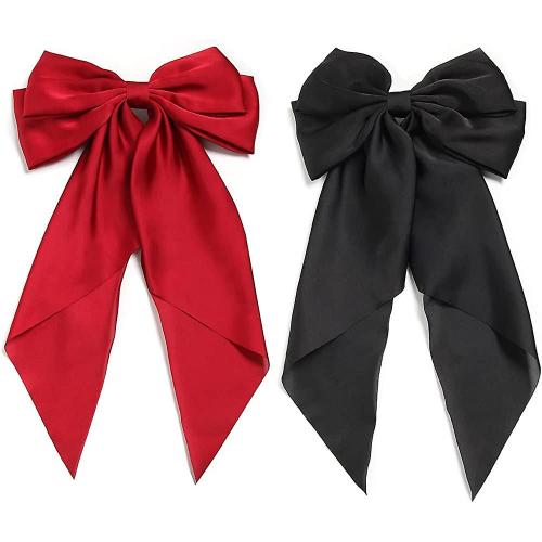 2pcs Grands Arcs Pour Femmes Big Bow Clip Girl Scarf Français Barrette Avec Acsergery Long Silky Satin Gift