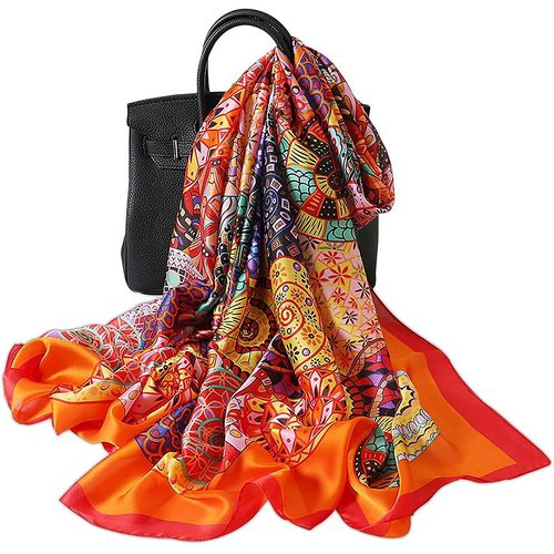 Foulards en soie Femmes Chic Style Vintage Peintures Motif Tournesol Floral Style ethnique Long Olaof Echarpe