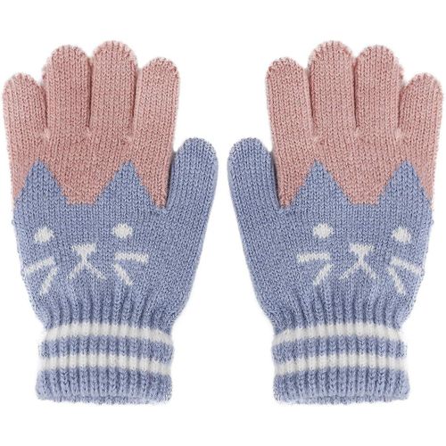 Gants Tricotés À Motif Chat Mignon Pour Enfants - Doublure En Cachemire Moelleux