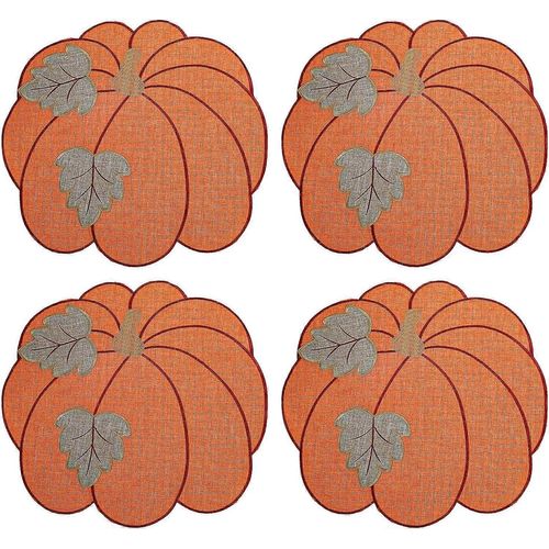 4pcs Citrouilles Brodées Sets De Table Automne Sets De Table Ensemble Saisonnier Automne