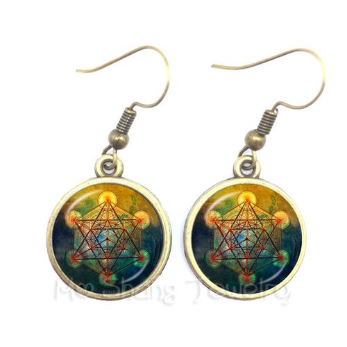 Boucles D'oreilles En Pentagramme De Baphomet, Pendentif En Verre Rond, Cadeau Artisanal Pour La Prière Pour Le Bonheur, Garde Tttalisman