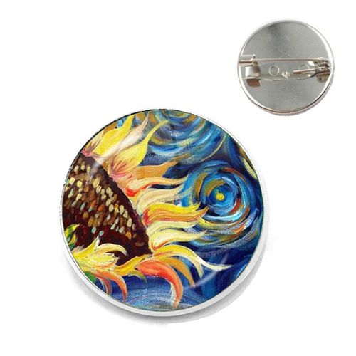 Broches Tournesol Nuit Étoilée Van Gogh Rétro Pour Hommes Et Femmes, Cabochon En Verre, Dôme, Bijoux Sac D'école, Broche Bronze, Cadeau