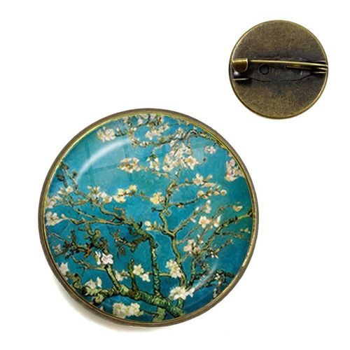 Broches Tournesol Nuit Étoilée Van Gogh Rétro Pour Hommes Et Femmes, Cabochon En Verre, Dôme, Bijoux Sac D'école, Broche Bronze, Cadeau