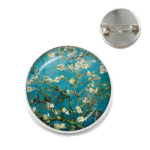 Broches Tournesol Nuit Étoilée Van Gogh Rétro Pour Hommes Et Femmes, Cabochon En Verre, Dôme, Bijoux Sac D'école, Broche Bronze, Cadeau