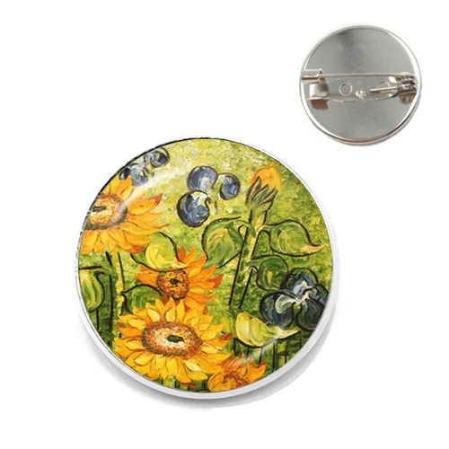 Broches Tournesol Nuit Étoilée Van Gogh Rétro Pour Hommes Et Femmes, Cabochon En Verre, Dôme, Bijoux Sac D'école, Broche Bronze, Cadeau