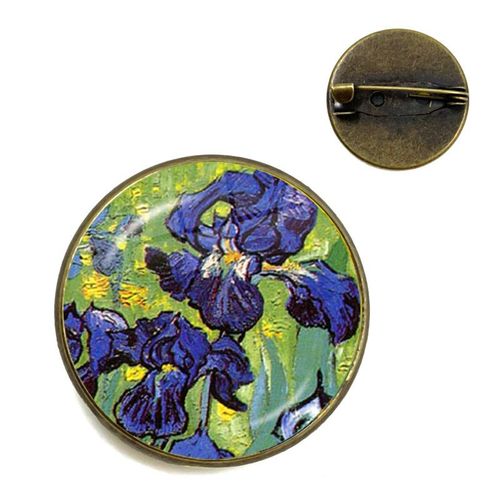 Broches Tournesol Nuit Étoilée Van Gogh Rétro Pour Hommes Et Femmes, Cabochon En Verre, Dôme, Bijoux Sac D'école, Broche Bronze, Cadeau