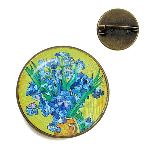 Broches Tournesol Nuit Étoilée Van Gogh Rétro Pour Hommes Et Femmes, Cabochon En Verre, Dôme, Bijoux Sac D'école, Broche Bronze, Cadeau