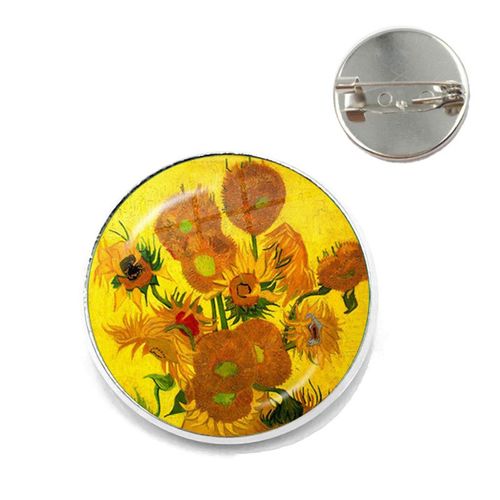 Broches Tournesol Nuit Étoilée Van Gogh Rétro Pour Hommes Et Femmes, Cabochon En Verre, Dôme, Bijoux Sac D'école, Broche Bronze, Cadeau