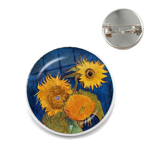 Broches Tournesol Nuit Étoilée Van Gogh Rétro Pour Hommes Et Femmes, Cabochon En Verre, Dôme, Bijoux Sac D'école, Broche Bronze, Cadeau