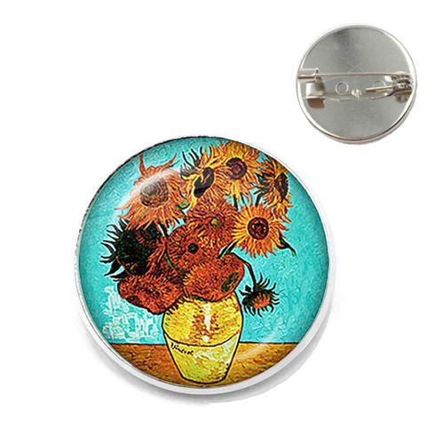 Broches Tournesol Nuit Étoilée Van Gogh Rétro Pour Hommes Et Femmes, Cabochon En Verre, Dôme, Bijoux Sac D'école, Broche Bronze, Cadeau