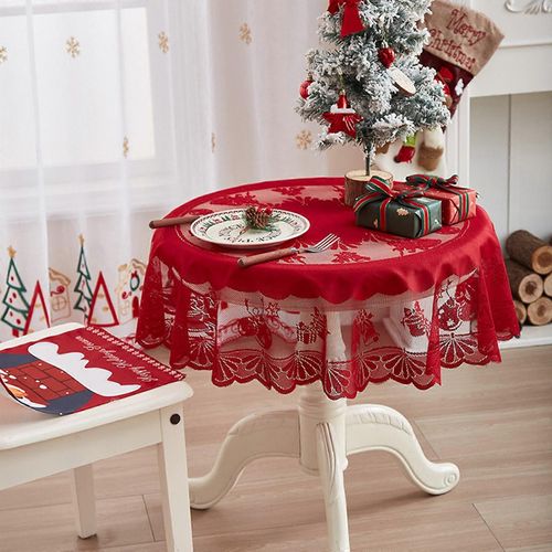 Nappe Cadeau De Noël Thème De Noël Nappe Ronde Nappe En Dentelle Rouge Chemin De Table Nappe De Décoration De Vacances 1pc 35.43x35.43in