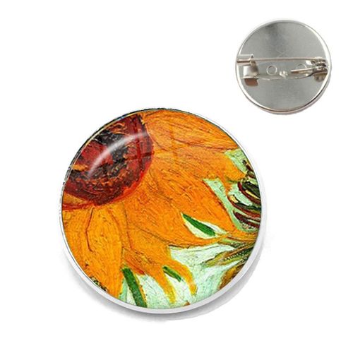 Broches Tournesol Nuit Étoilée Van Gogh Rétro Pour Hommes Et Femmes, Cabochon En Verre, Dôme, Bijoux Sac D'école, Broche Bronze, Cadeau