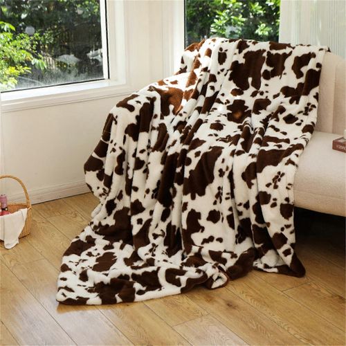Plaid Fourrure De Lapin Imprimé Motif De Vache Flanelle Canapé Couverture Couverture En Tissu De Laine Pour Canapé Ou Lit En Microfibre Légère