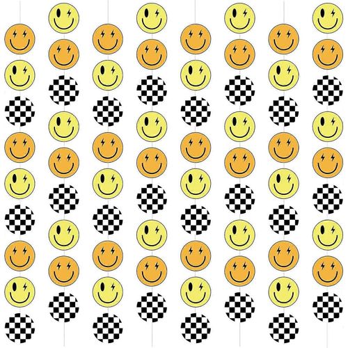 8Pcs Un Happy Dude Anniversaire Décorations Checkered Smile Face Plaid Guirlandes