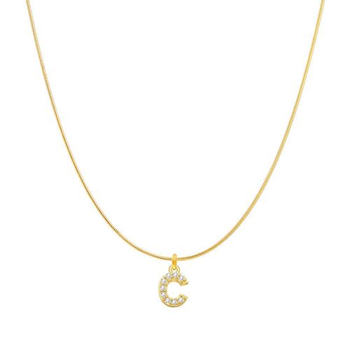 Collier À Maillons Longs En Acier Inoxydable Pour Femme, Pendentif Avec Initiale De Nom, Micro Pavé, Lettre, Document En Or