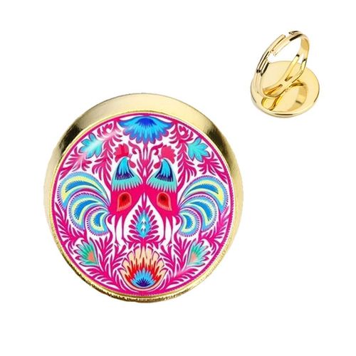 Bagues En Verre À Motif D'art Populaire Polonais Ethnique, Mode Bohème, Bijoux Ronds College De Fleurs Pour Femmes, Filles, Cadeau D'anniversaire Pour Enfants