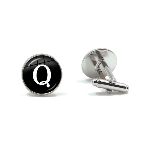Boutons De Manchette En Forme De Dôme En Verre, 26 Lettres, Corde Avec Nom D'équipe, Bouton Noir En Cuir, Chemise Pour Homme, Cadeau De Mariage