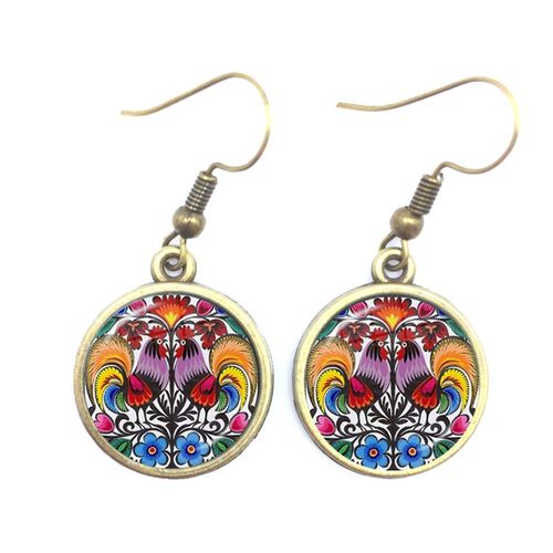 Cabochon En Verre Poli, Boucles D'oreilles Ethniques, Bijoux Modernes, Élément De Coupe De Papier, Fleur Bronze, Cadeau Pour Femmes Et Filles