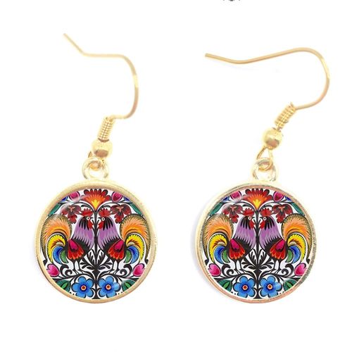 Cabochon En Verre Poli, Boucles D'oreilles Ethniques, Bijoux Modernes, Élément De Coupe De Papier, Fleur Bronze, Cadeau Pour Femmes Et Filles