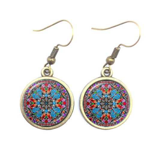 Cabochon En Verre Poli, Boucles D'oreilles Ethniques, Bijoux Modernes, Élément De Coupe De Papier, Fleur Bronze, Cadeau Pour Femmes Et Filles