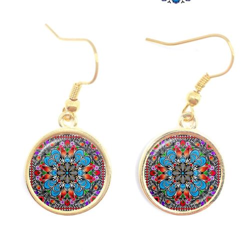 Cabochon En Verre Poli, Boucles D'oreilles Ethniques, Bijoux Modernes, Élément De Coupe De Papier, Fleur Bronze, Cadeau Pour Femmes Et Filles