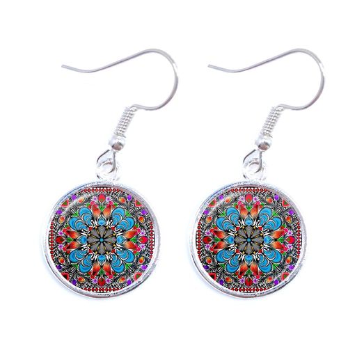 Cabochon En Verre Poli, Boucles D'oreilles Ethniques, Bijoux Modernes, Élément De Coupe De Papier, Fleur Bronze, Cadeau Pour Femmes Et Filles