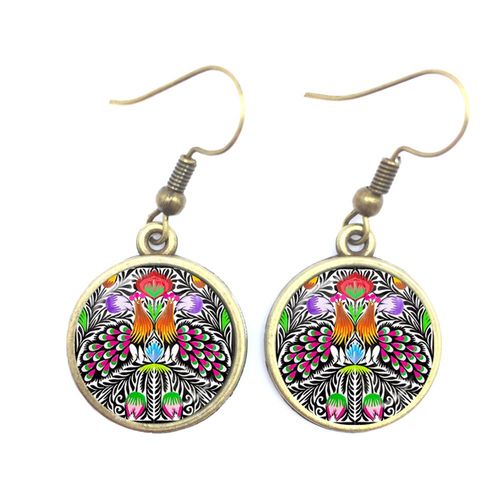 Cabochon En Verre Poli, Boucles D'oreilles Ethniques, Bijoux Modernes, Élément De Coupe De Papier, Fleur Bronze, Cadeau Pour Femmes Et Filles