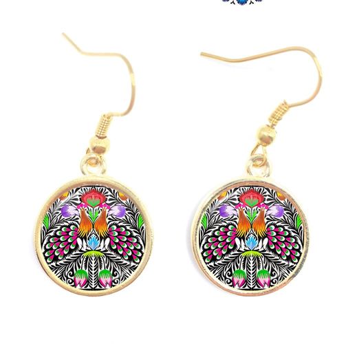 Cabochon En Verre Poli, Boucles D'oreilles Ethniques, Bijoux Modernes, Élément De Coupe De Papier, Fleur Bronze, Cadeau Pour Femmes Et Filles