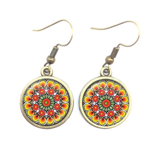 Cabochon En Verre Poli, Boucles D'oreilles Ethniques, Bijoux Modernes, Élément De Coupe De Papier, Fleur Bronze, Cadeau Pour Femmes Et Filles