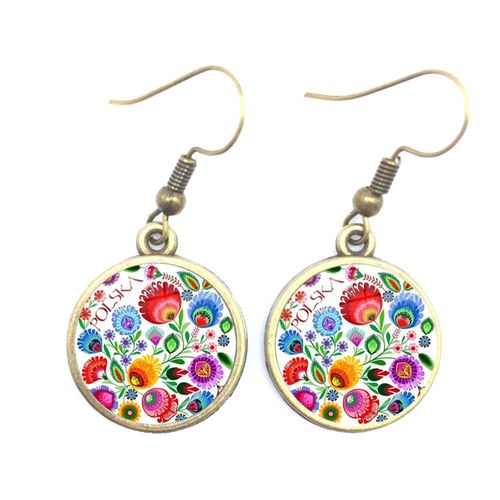 Cabochon En Verre Poli, Boucles D'oreilles Ethniques, Bijoux Modernes, Élément De Coupe De Papier, Fleur Bronze, Cadeau Pour Femmes Et Filles