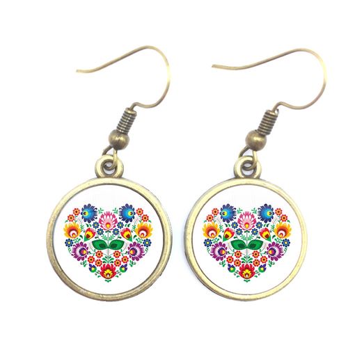Cabochon En Verre Poli, Boucles D'oreilles Ethniques, Bijoux Modernes, Élément De Coupe De Papier, Fleur Bronze, Cadeau Pour Femmes Et Filles