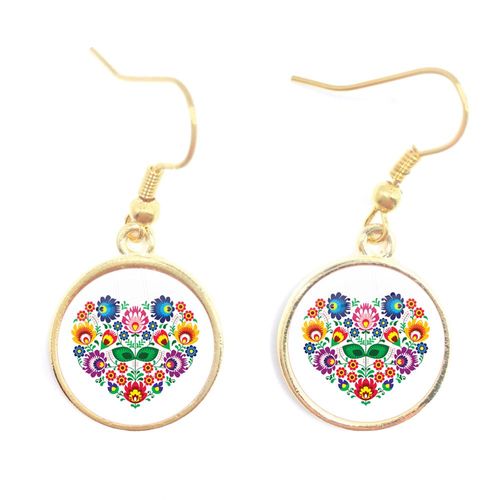 Cabochon En Verre Poli, Boucles D'oreilles Ethniques, Bijoux Modernes, Élément De Coupe De Papier, Fleur Bronze, Cadeau Pour Femmes Et Filles